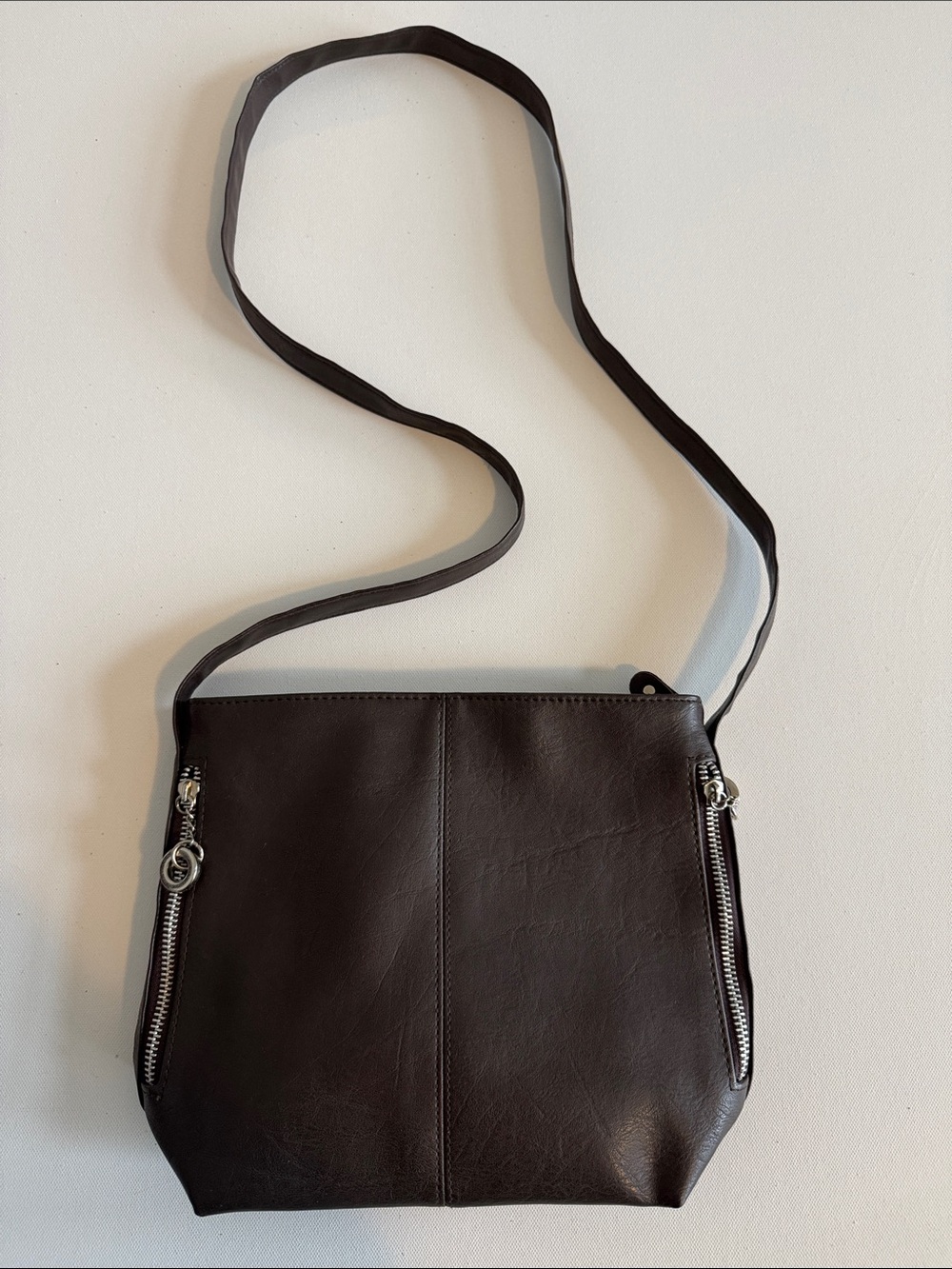 Minimalist Dark Brown Crossbody Bag with Side Zips